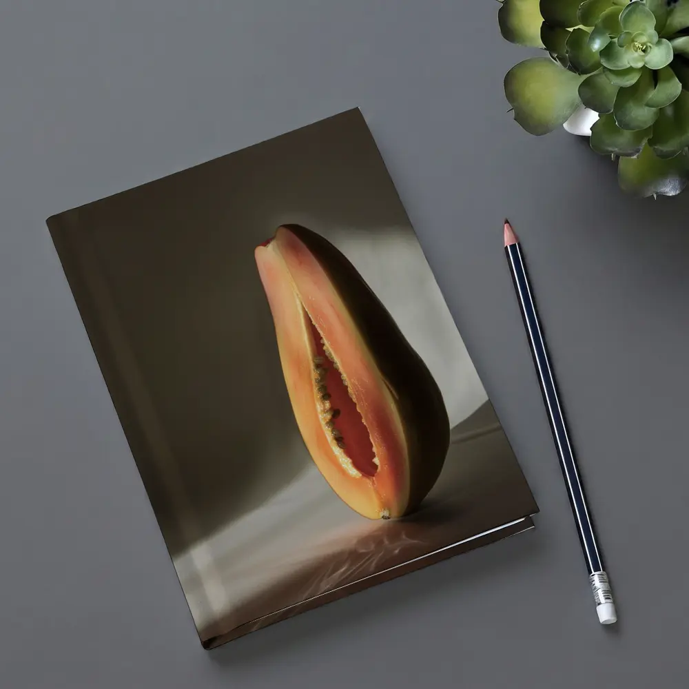 Halved Papaya Dramatic Light Gray Background – Notebooks