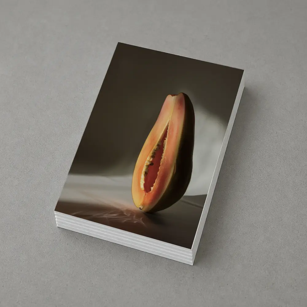 Halved Papaya Dramatic Light Gray Background – Postcards