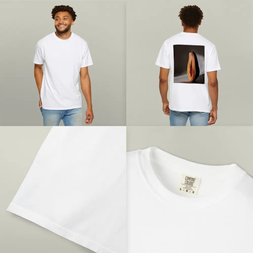 Halved Papaya Dramatic Light Gray Background – T-Shirts