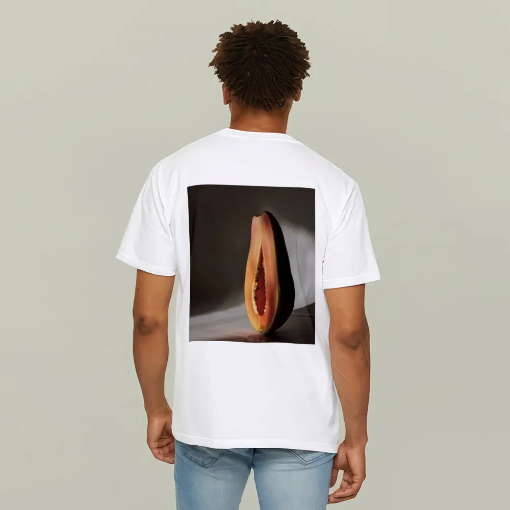 Halved Papaya Dramatic Light Gray Background – T-Shirts