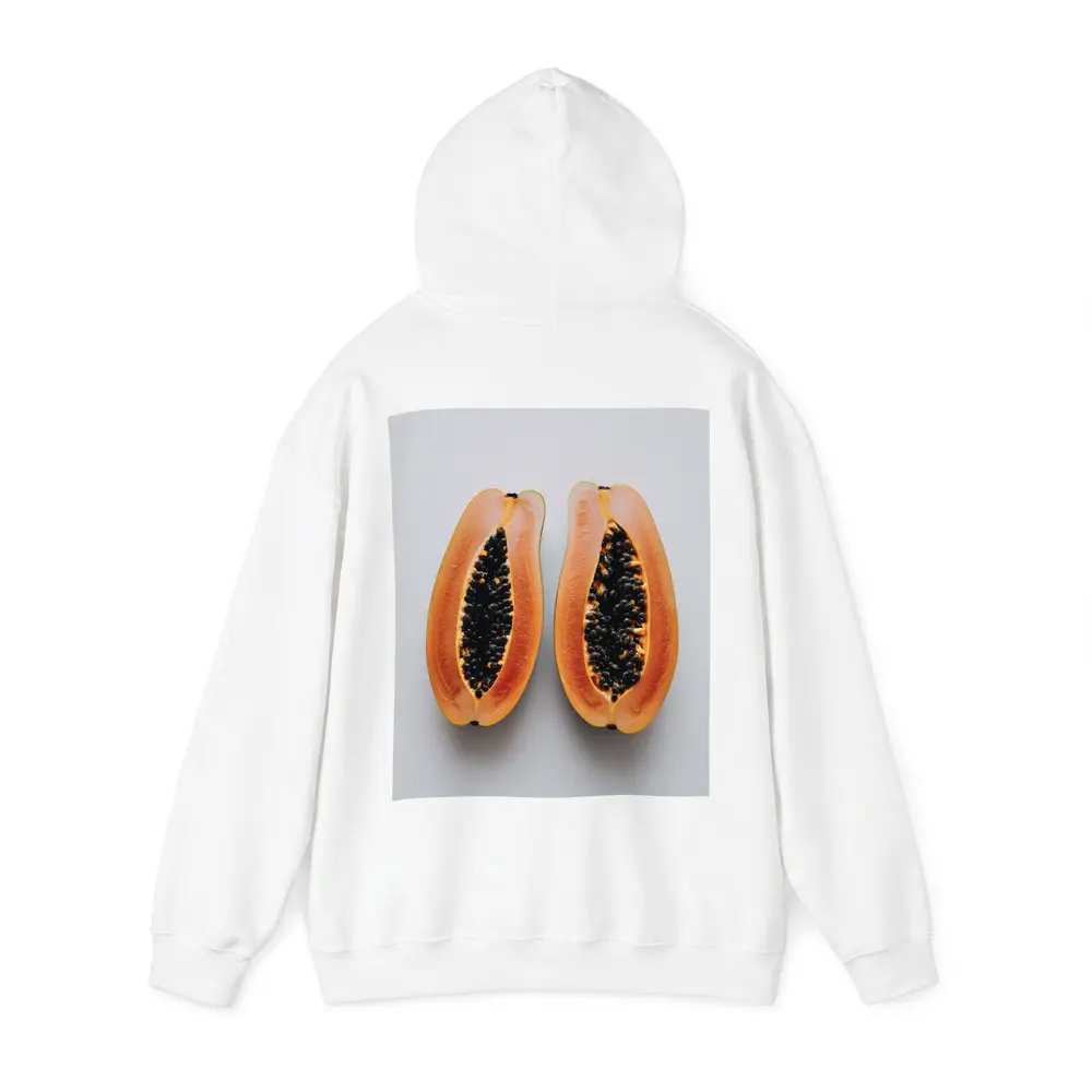 Sliced Papaya Halves on White Background – Hoodies