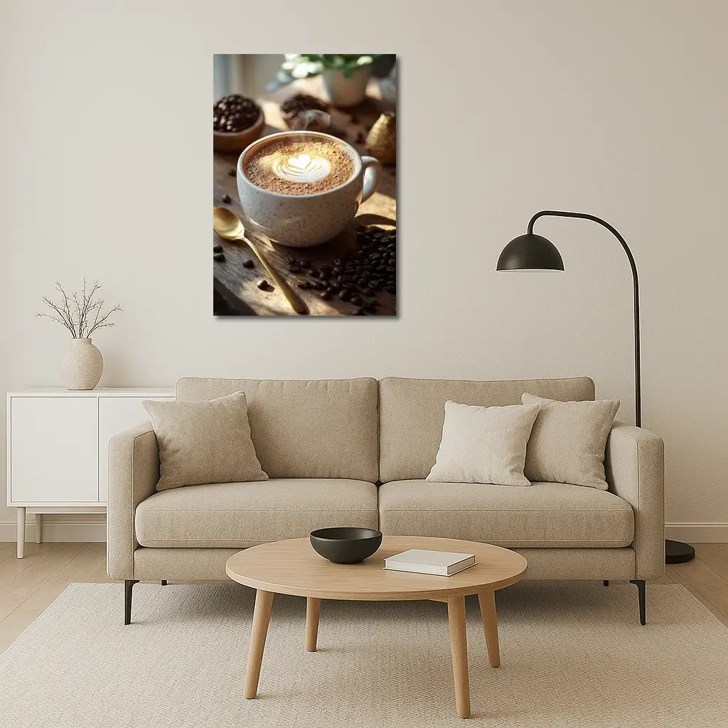 Latte Art Heart Coffee Beans Wooden Table – Wall Art