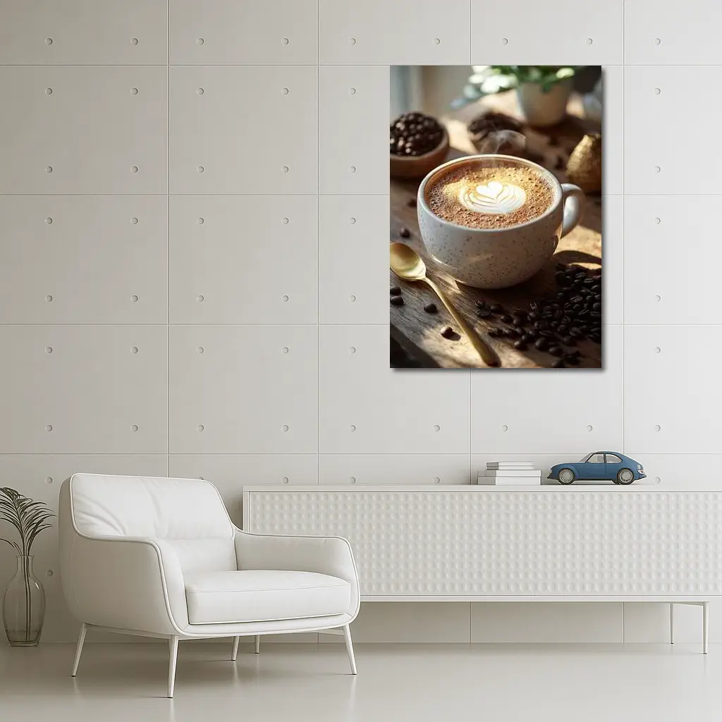 Latte Art Heart Coffee Beans Wooden Table – Wall Art