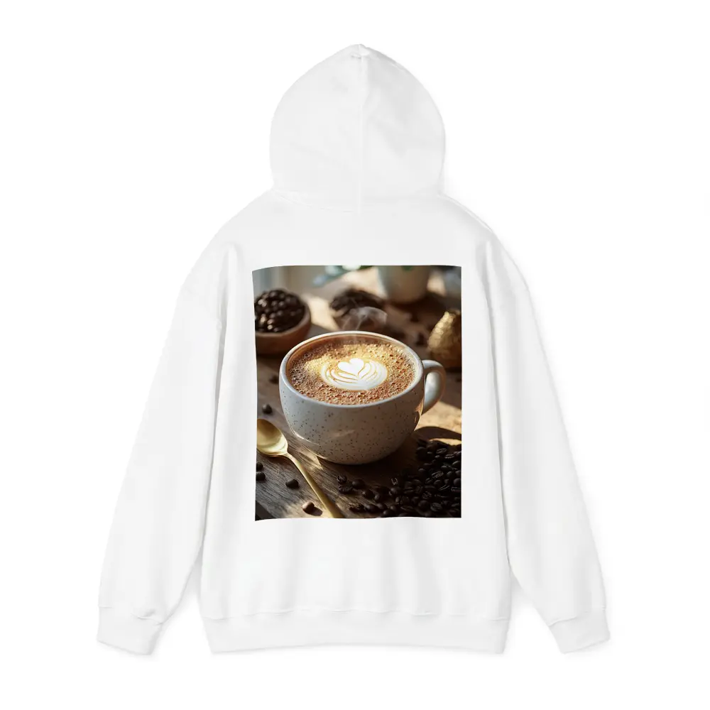 Latte Art Heart Coffee Beans Wooden Table – Hoodies