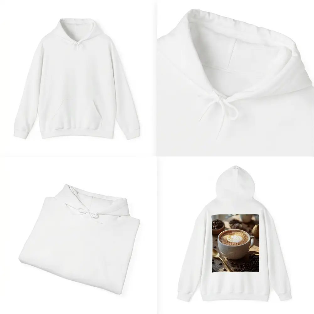 Latte Art Heart Coffee Beans Wooden Table – Hoodies