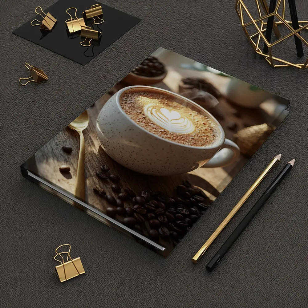 Latte Art Heart Coffee Beans Wooden Table – Notebooks