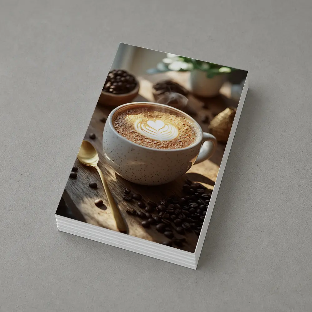 Latte Art Heart Coffee Beans Wooden Table – Postcards