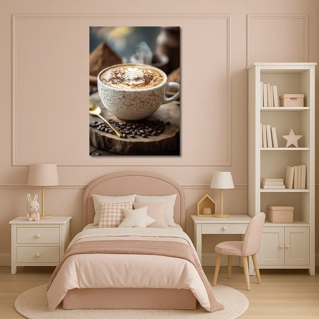 Steaming Latte Art Coffee Cup Wooden Board – Wall Art