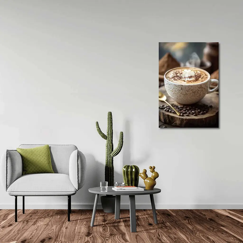 Steaming Latte Art Coffee Cup Wooden Board – Wall Art