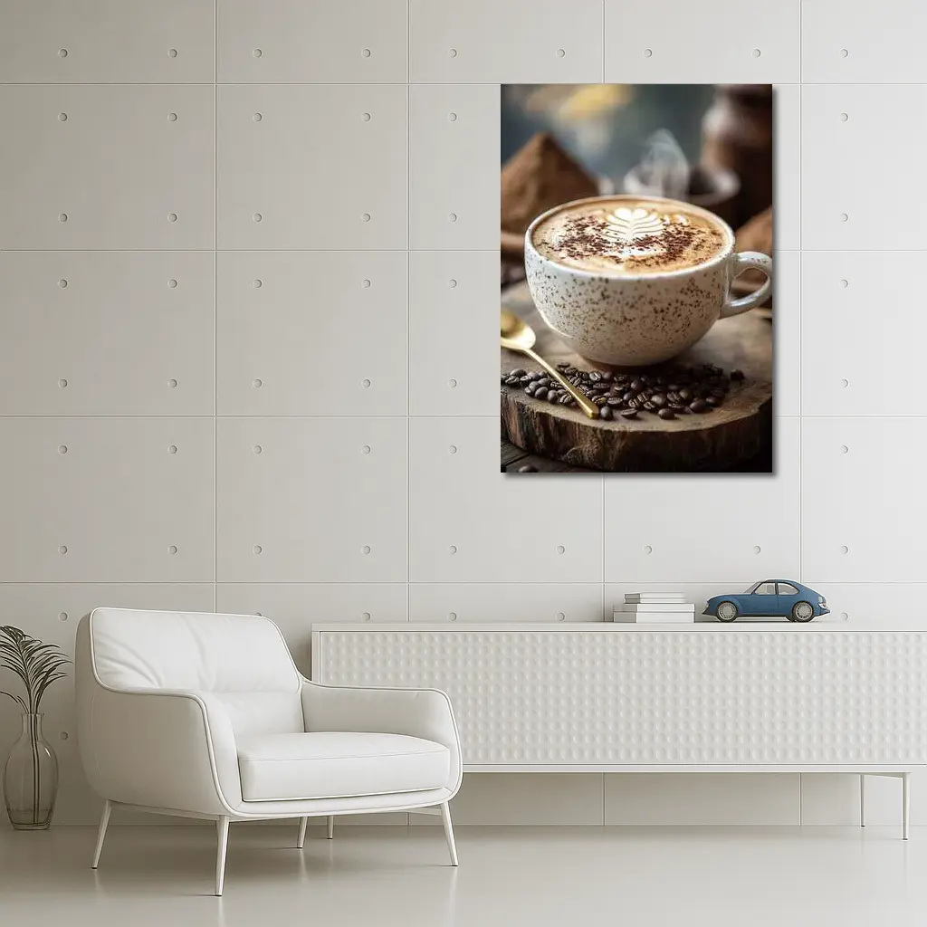 Steaming Latte Art Coffee Cup Wooden Board – Wall Art