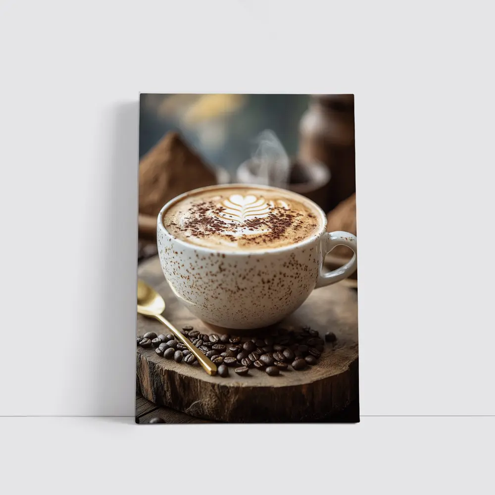 Steaming Latte Art Coffee Cup Wooden Board – Wall Art