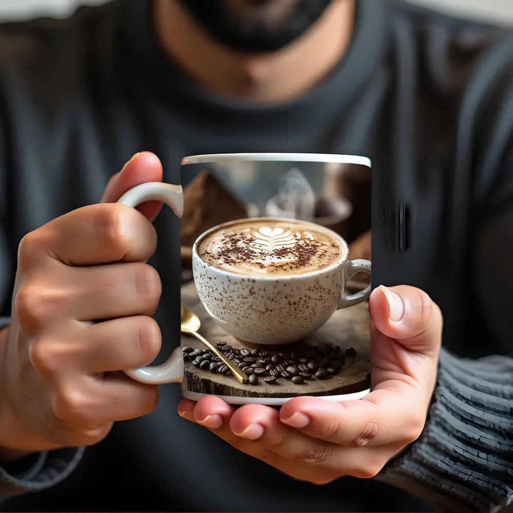Steaming Latte Art Coffee Cup Wooden Board – Mugs