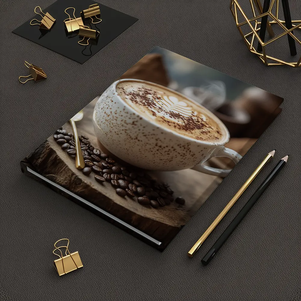 Steaming Latte Art Coffee Cup Wooden Board – Notebooks