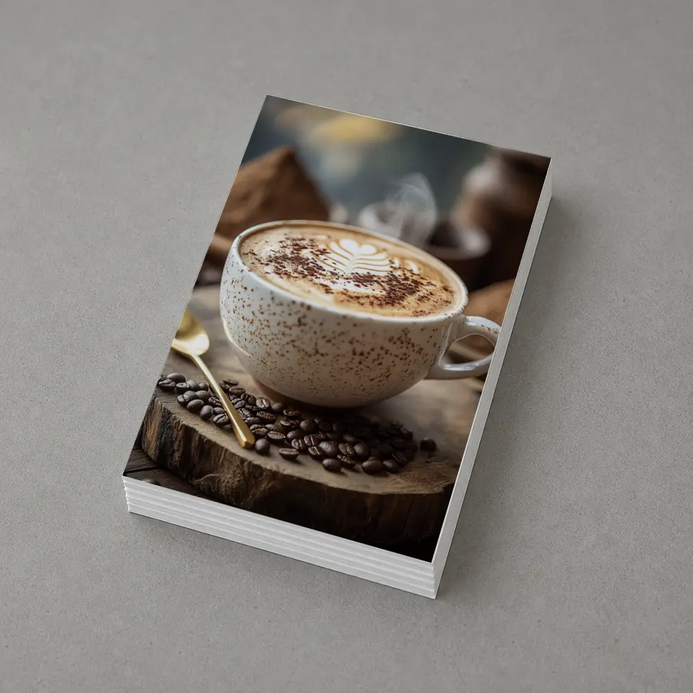 Steaming Latte Art Coffee Cup Wooden Board – Postcards