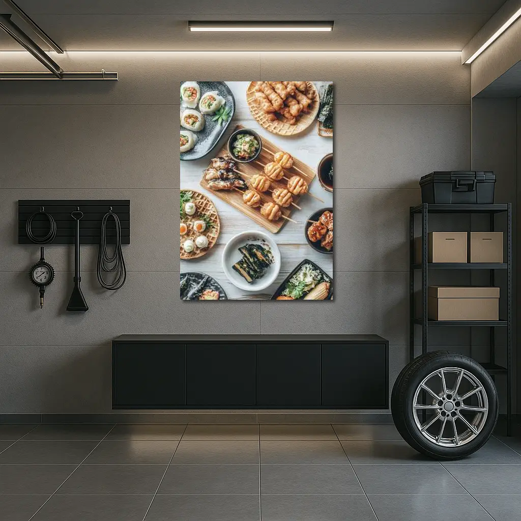 Japanese Street Food Spread White Table – Wall Art
