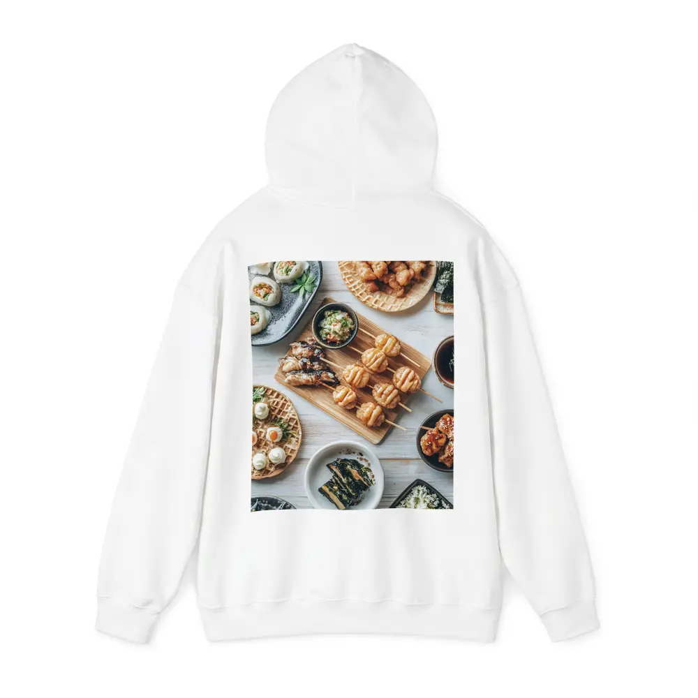Japanese Street Food Spread White Table – Hoodies
