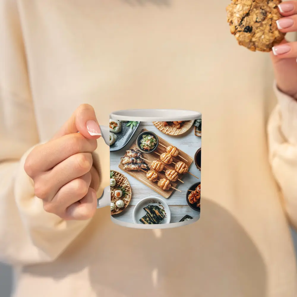 Japanese Street Food Spread White Table – Mugs