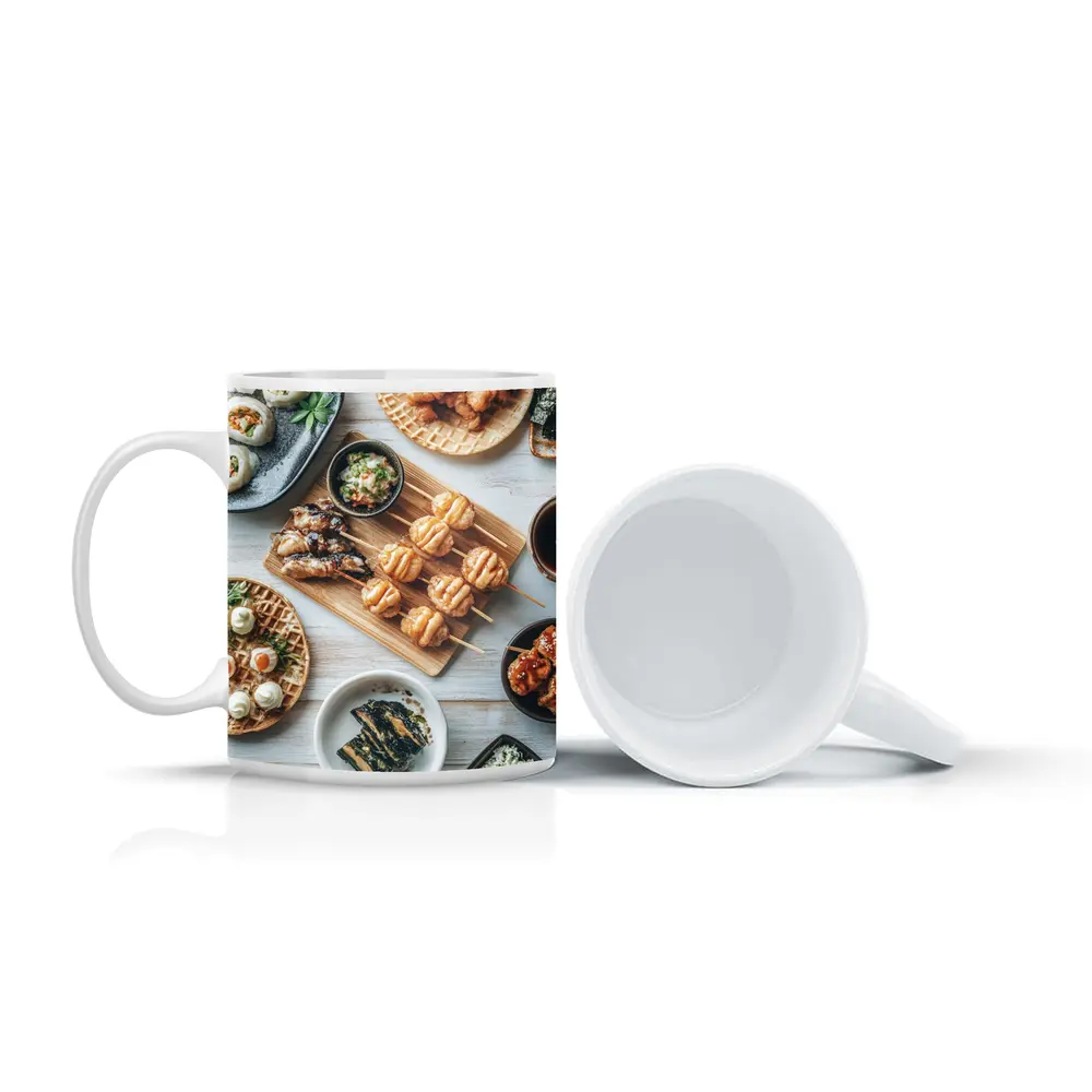 Japanese Street Food Spread White Table – Mugs