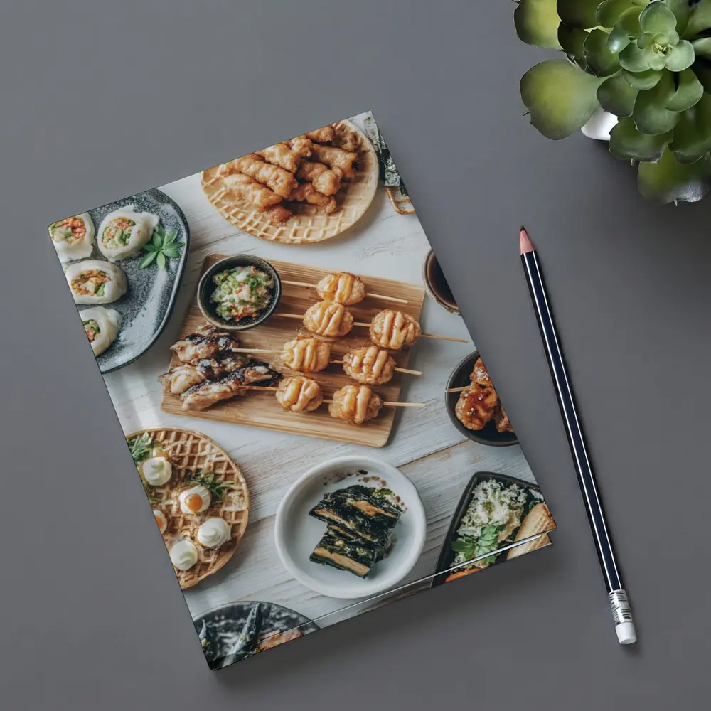 Japanese Street Food Spread White Table – Notebooks