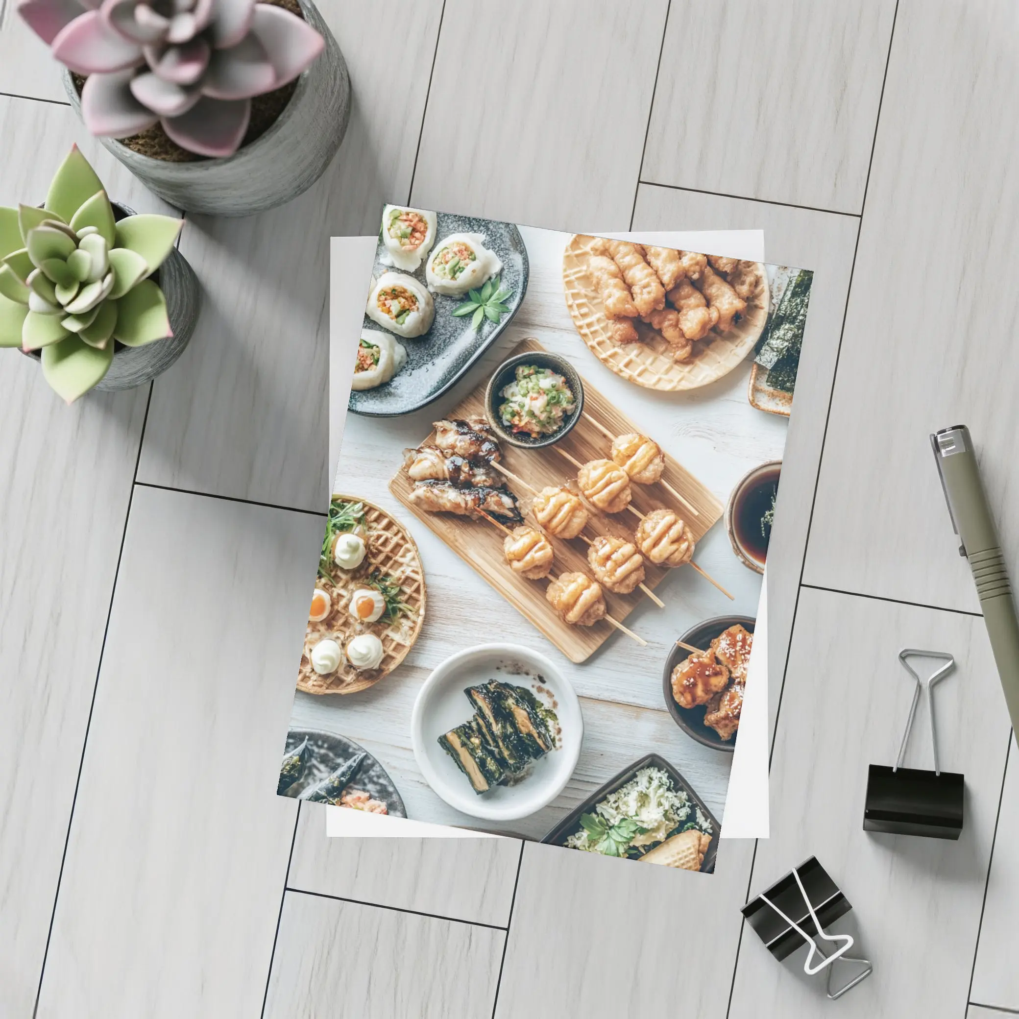 Japanese Street Food Spread White Table – Postcards