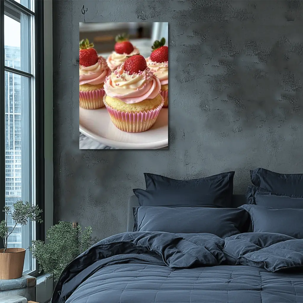 Strawberry Cupcakes Pink Frosting Sprinkles Kitchen – Wall Art