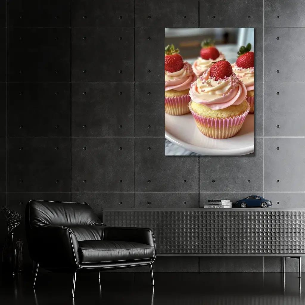 Strawberry Cupcakes Pink Frosting Sprinkles Kitchen – Wall Art