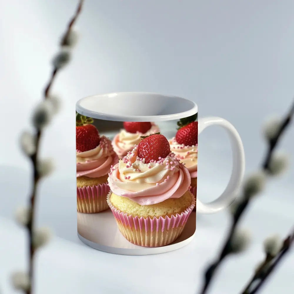 Strawberry Cupcakes Pink Frosting Sprinkles Kitchen – Mugs