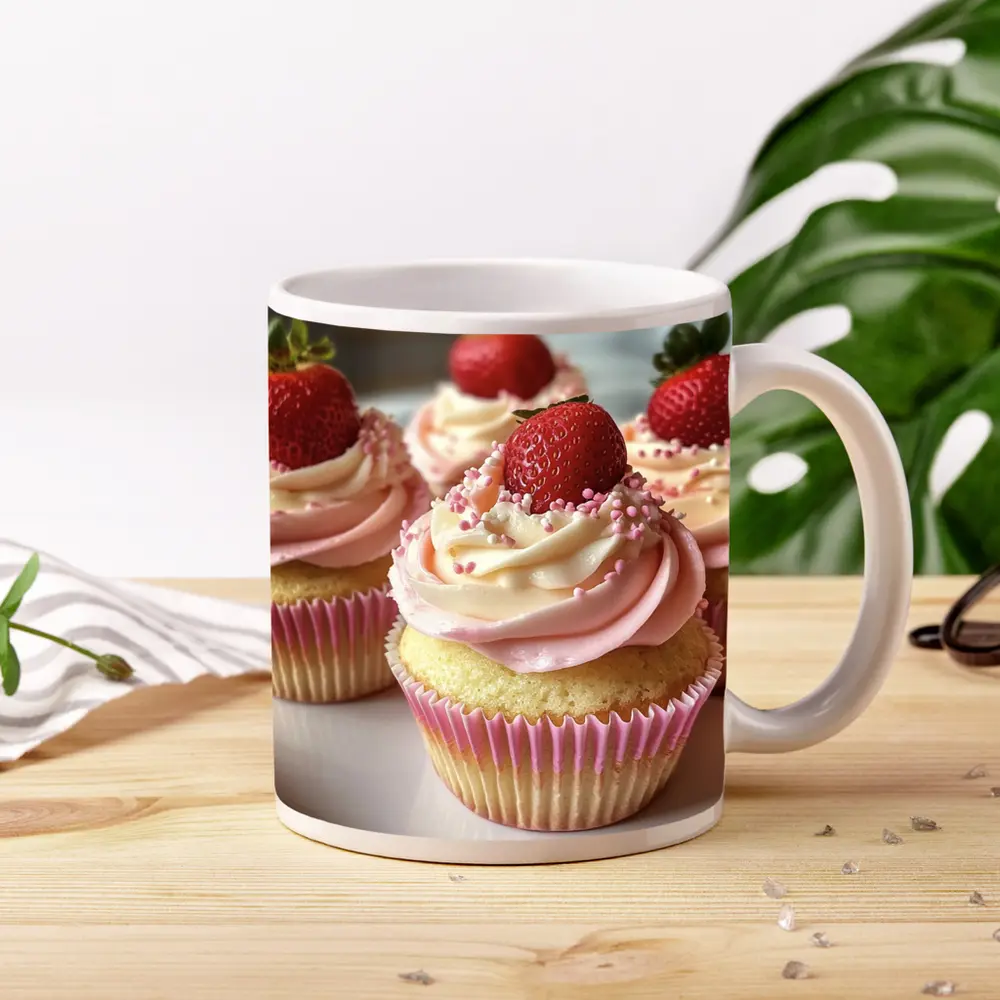 Strawberry Cupcakes Pink Frosting Sprinkles Kitchen – Mugs