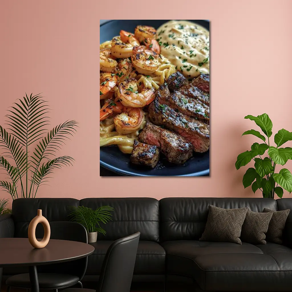 Surf and Turf Steak Shrimp Pasta Plate – Wall Art