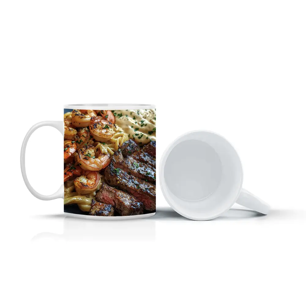 Surf and Turf Steak Shrimp Pasta Plate – Mugs