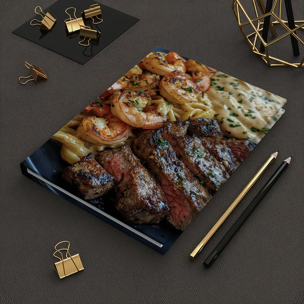 Surf and Turf Steak Shrimp Pasta Plate – Notebooks