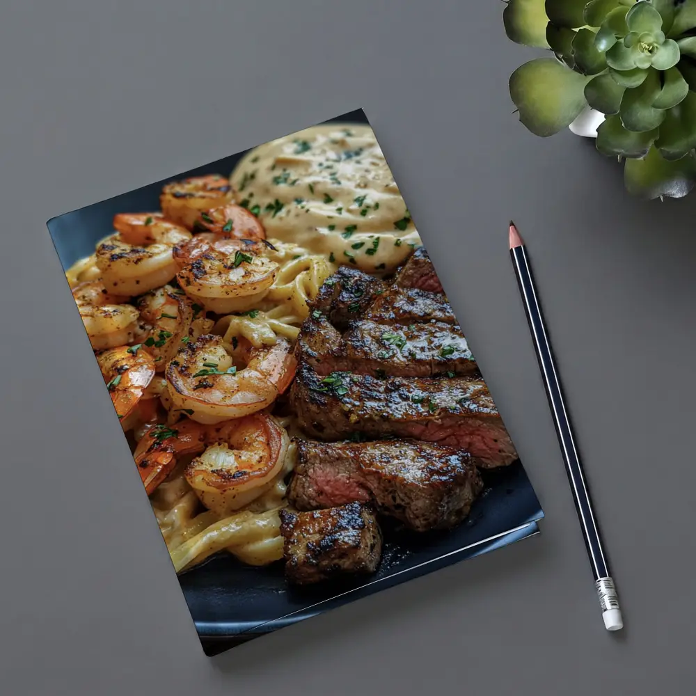 Surf and Turf Steak Shrimp Pasta Plate – Notebooks
