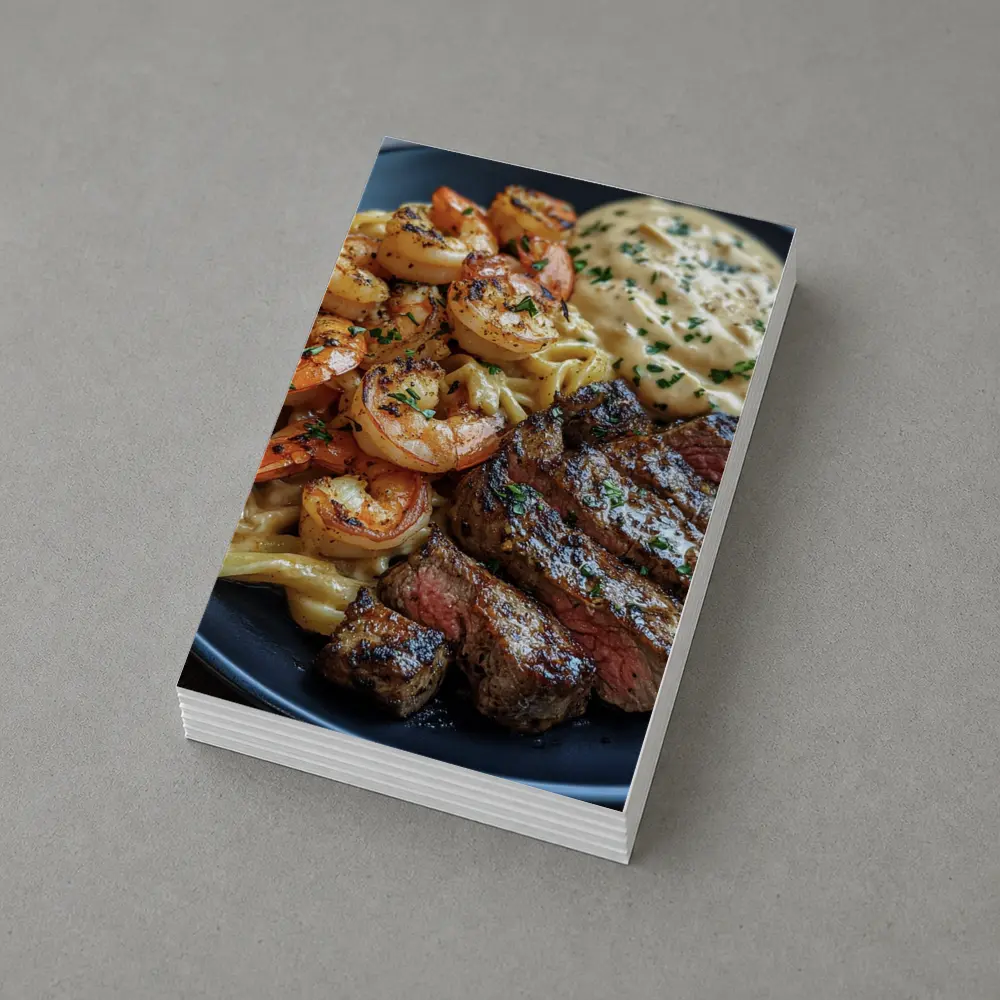 Surf and Turf Steak Shrimp Pasta Plate – Postcards