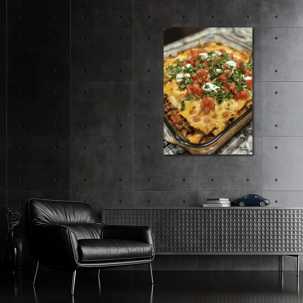 Beef Enchilada Casserole With Fresh Toppings – Wall Art
