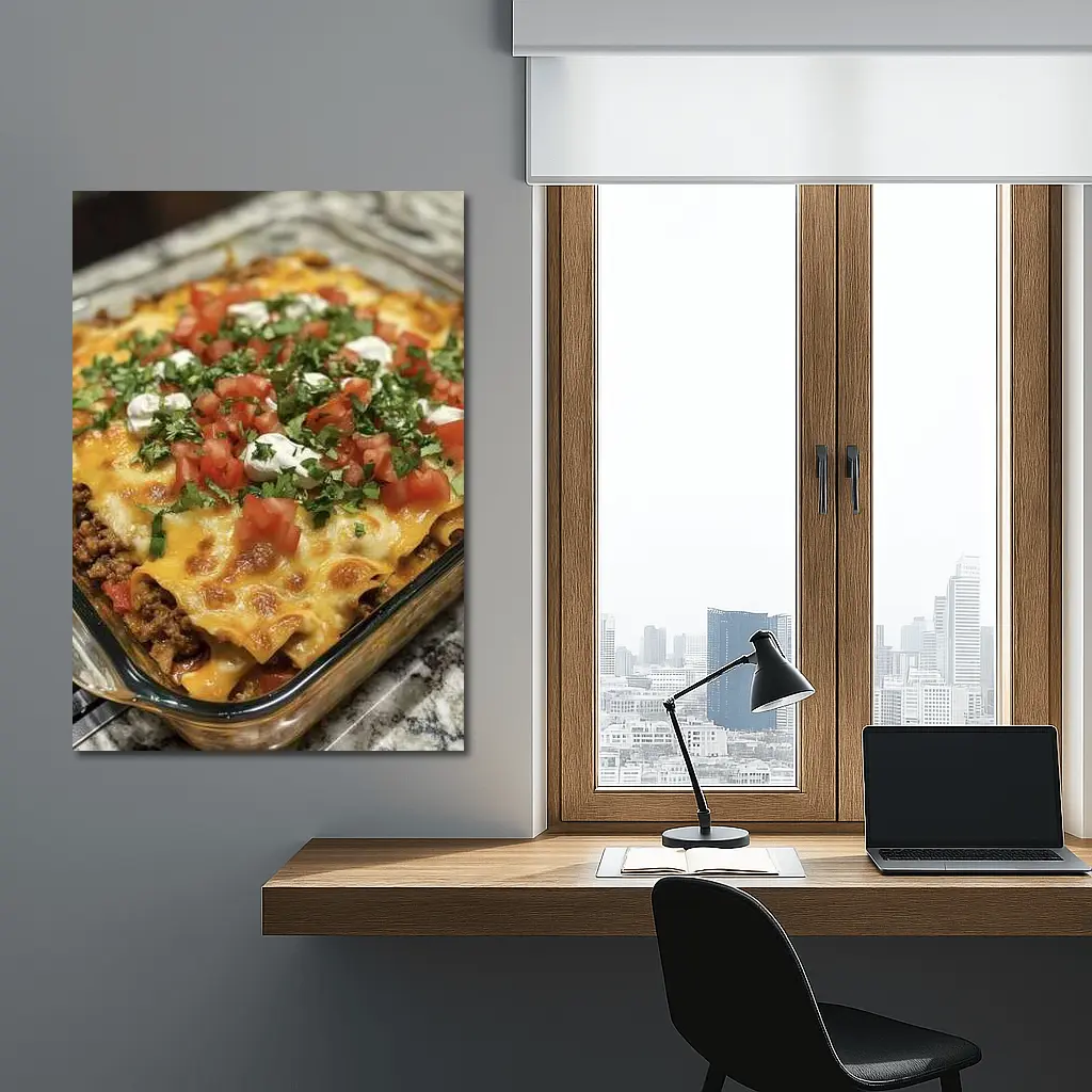 Beef Enchilada Casserole With Fresh Toppings – Wall Art