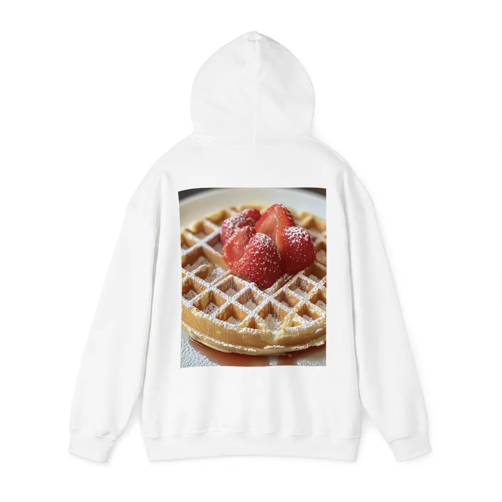 Golden Waffle Strawberries Powdered Sugar White Plate – Hoodies
