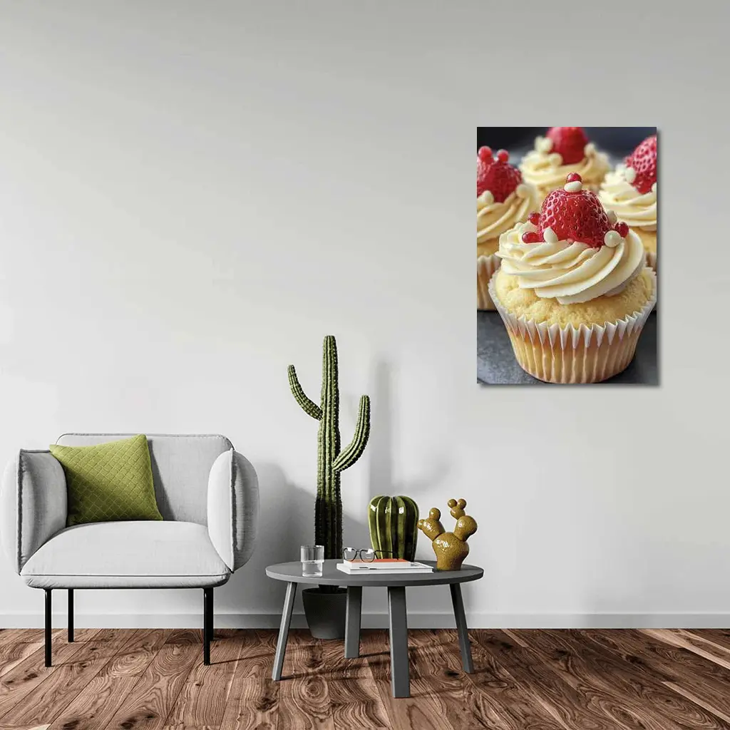 Strawberry Cupcakes White Cream Frosting Close – Wall Art