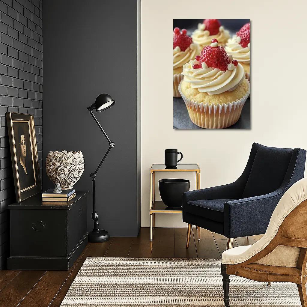 Strawberry Cupcakes White Cream Frosting Close – Wall Art