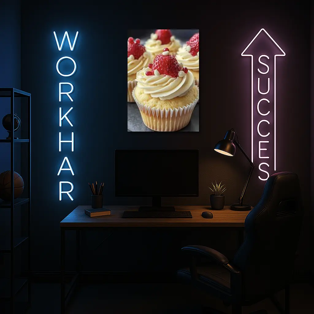 Strawberry Cupcakes White Cream Frosting Close – Wall Art