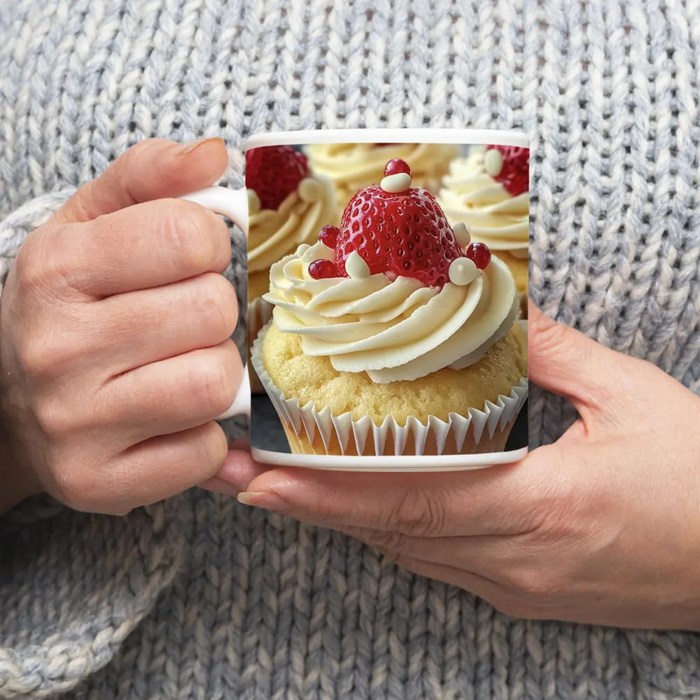 Strawberry Cupcakes White Cream Frosting Close – Mugs