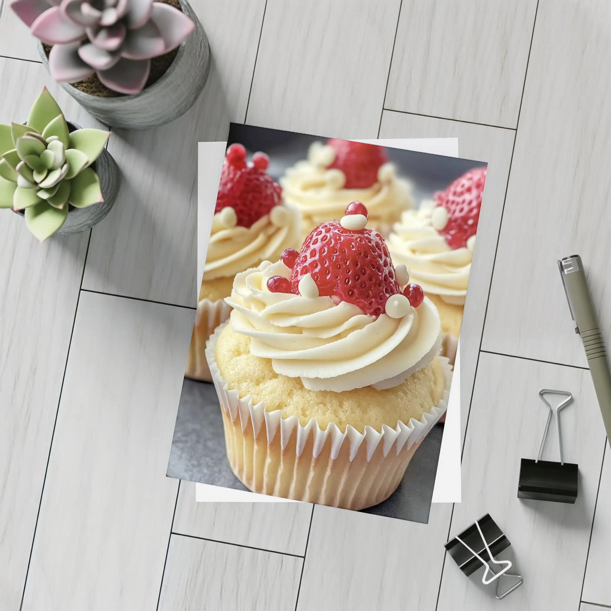 Strawberry Cupcakes White Cream Frosting Close – Postcards