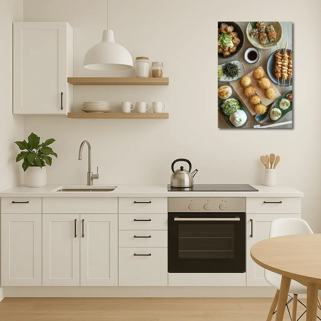 Japanese Street Food Spread On Wood Table – Wall Art