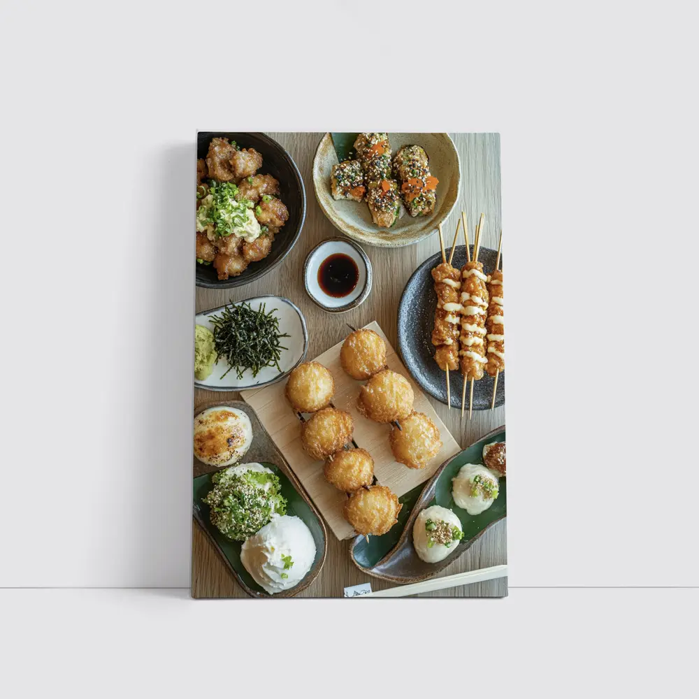 Japanese Street Food Spread On Wood Table – Wall Art