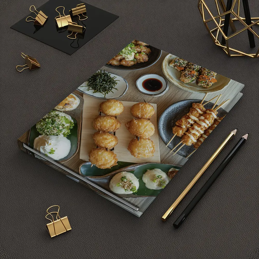 Japanese Street Food Spread On Wood Table – Notebooks