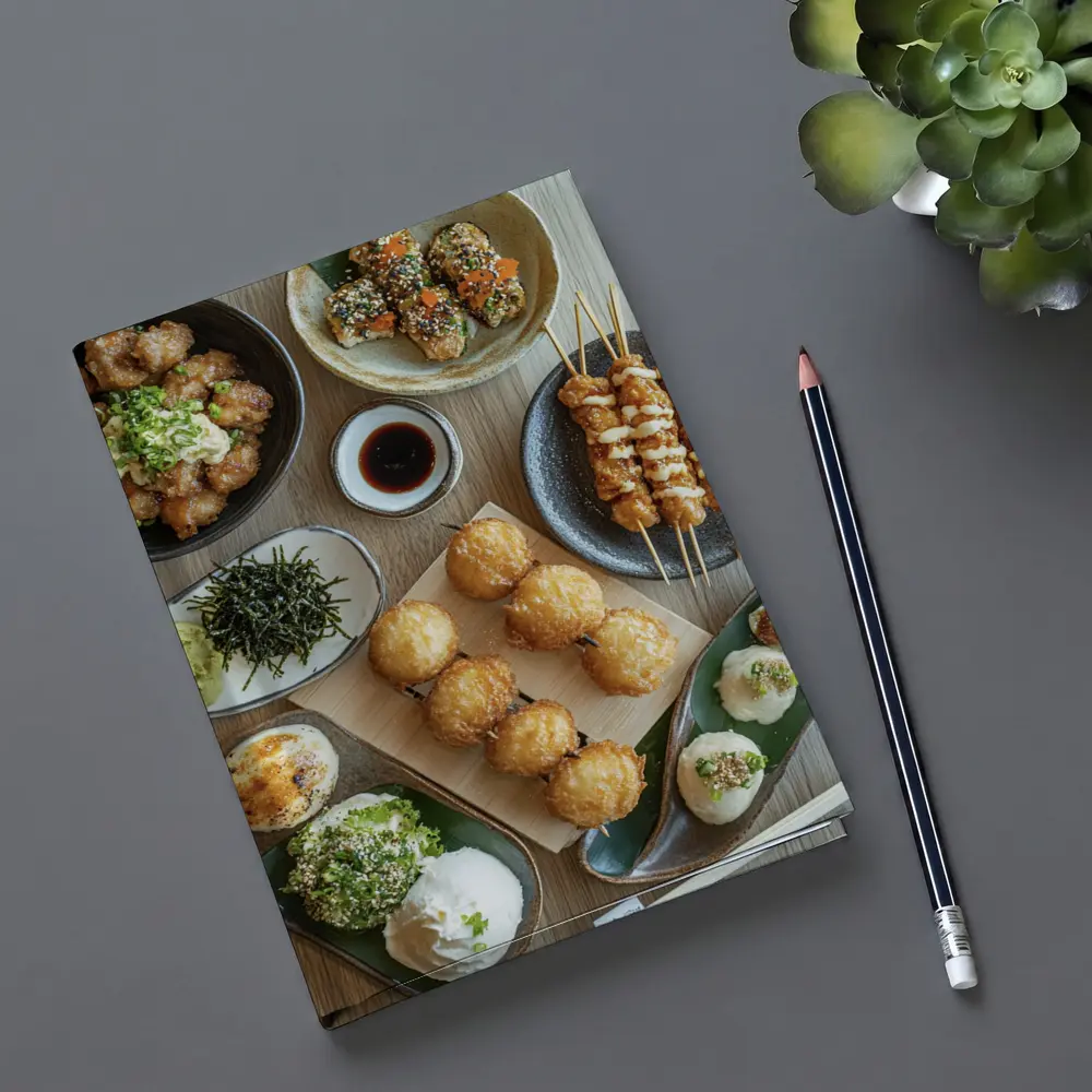 Japanese Street Food Spread On Wood Table – Notebooks