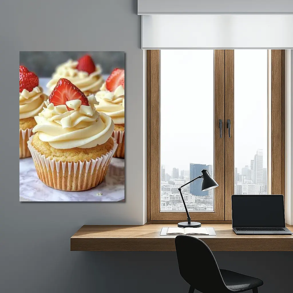 Vanilla Cupcakes White Chocolate Strawberry Topping – Wall Art