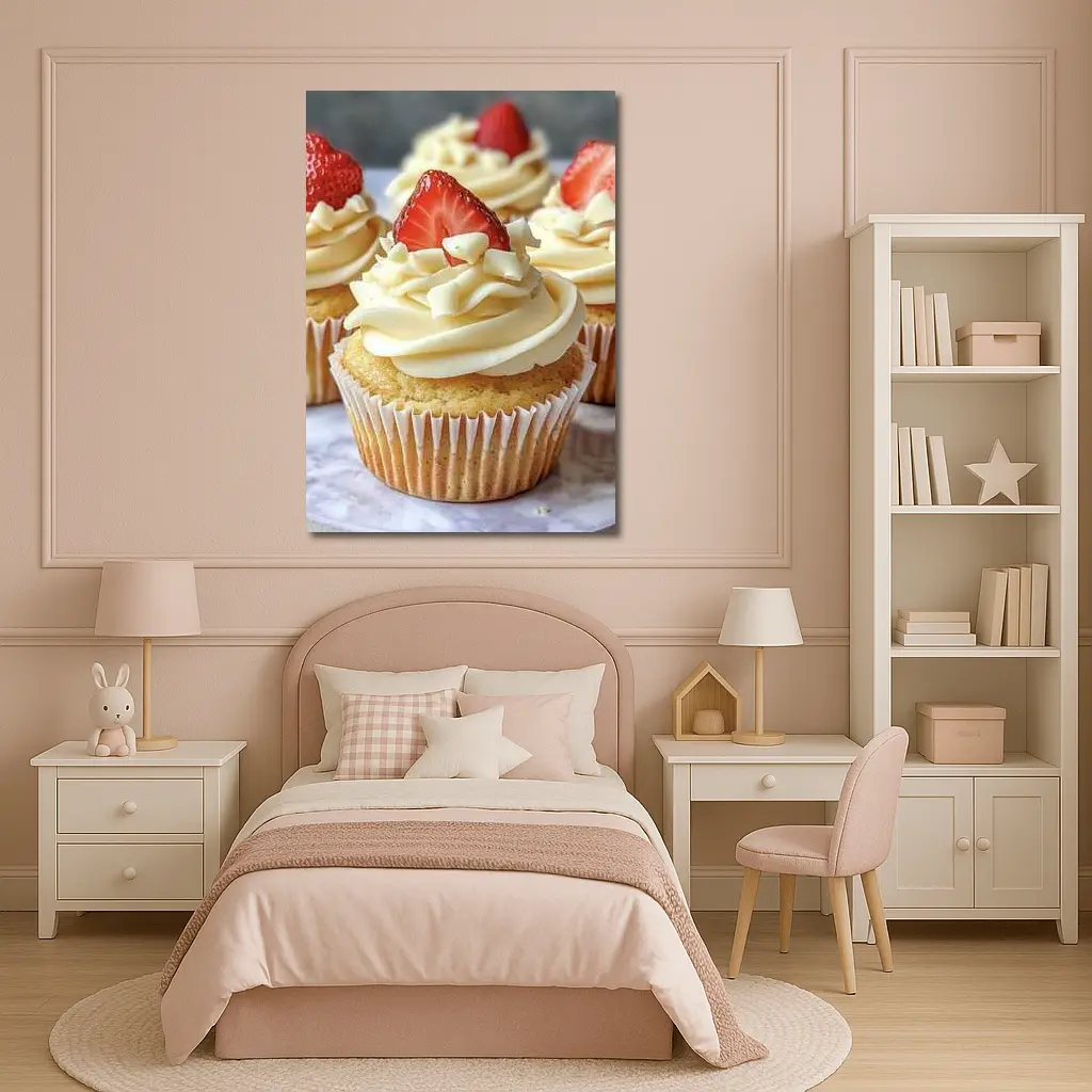 Vanilla Cupcakes White Chocolate Strawberry Topping – Wall Art