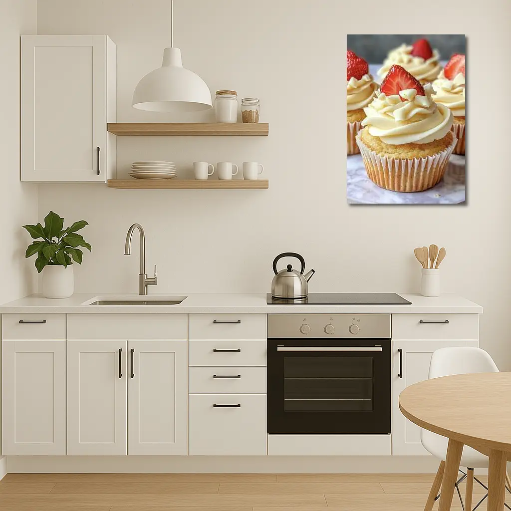 Vanilla Cupcakes White Chocolate Strawberry Topping – Wall Art