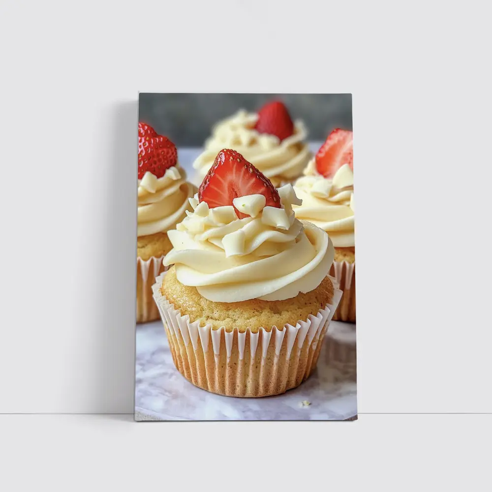 Vanilla Cupcakes White Chocolate Strawberry Topping – Wall Art