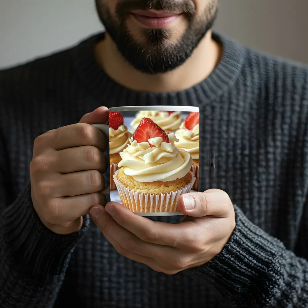 Vanilla Cupcakes White Chocolate Strawberry Topping – Mugs
